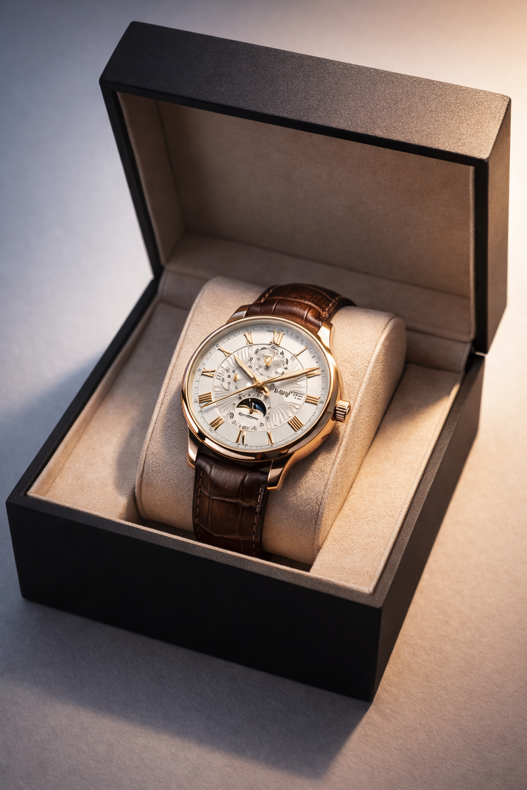 Command Attention With This Men’s Luxury Rose Gold Moonphase Watch Rare Find