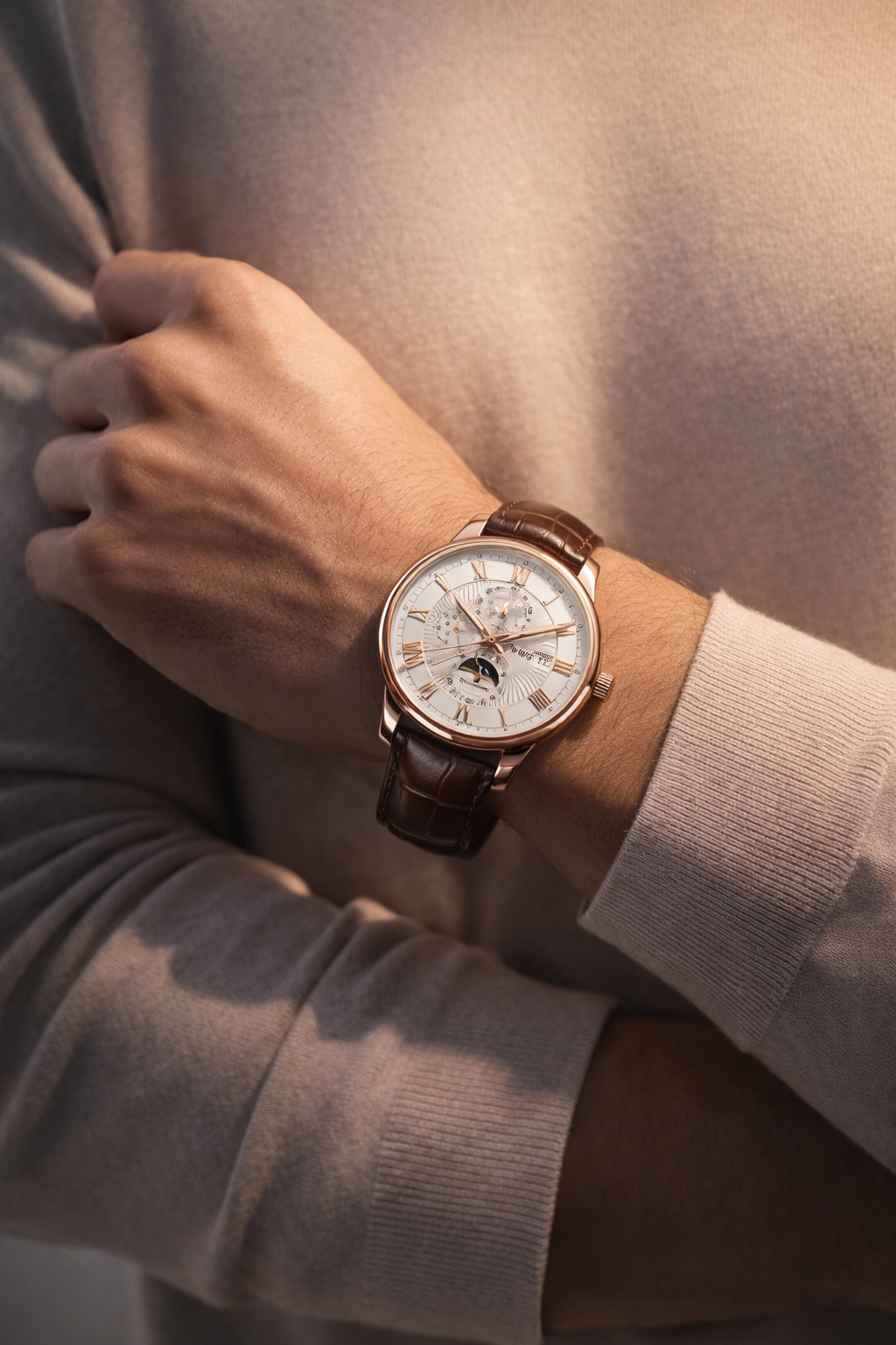 Command Attention With This Men’s Luxury Rose Gold Moonphase Watch Rare Find