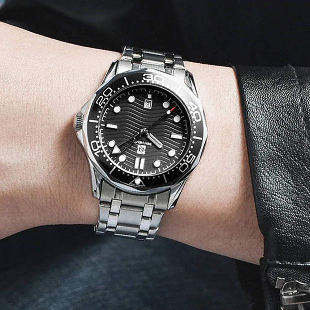 Men Sport Watch Luxury Watch Men Wristwatch Install Quartz Movement Stainless Steel Strap Diving Men Wristwatch