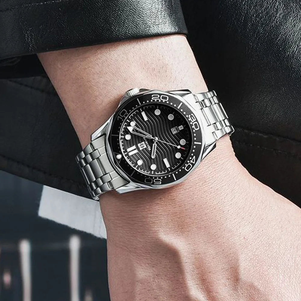 Men Sport Watch Luxury Watch Men Wristwatch Install Quartz Movement Stainless Steel Strap Diving Men Wristwatch