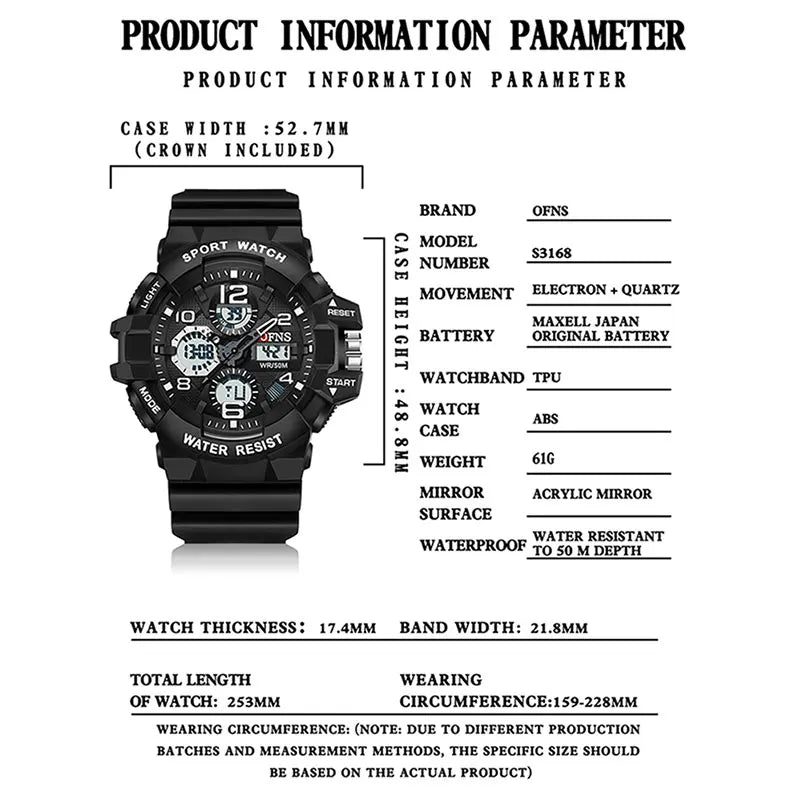 Men Outdoor Sport Watch Shockproof Waterproof LED Analog Digital Multifunction Big Dial Electronic Wristwatch G style Male Clock