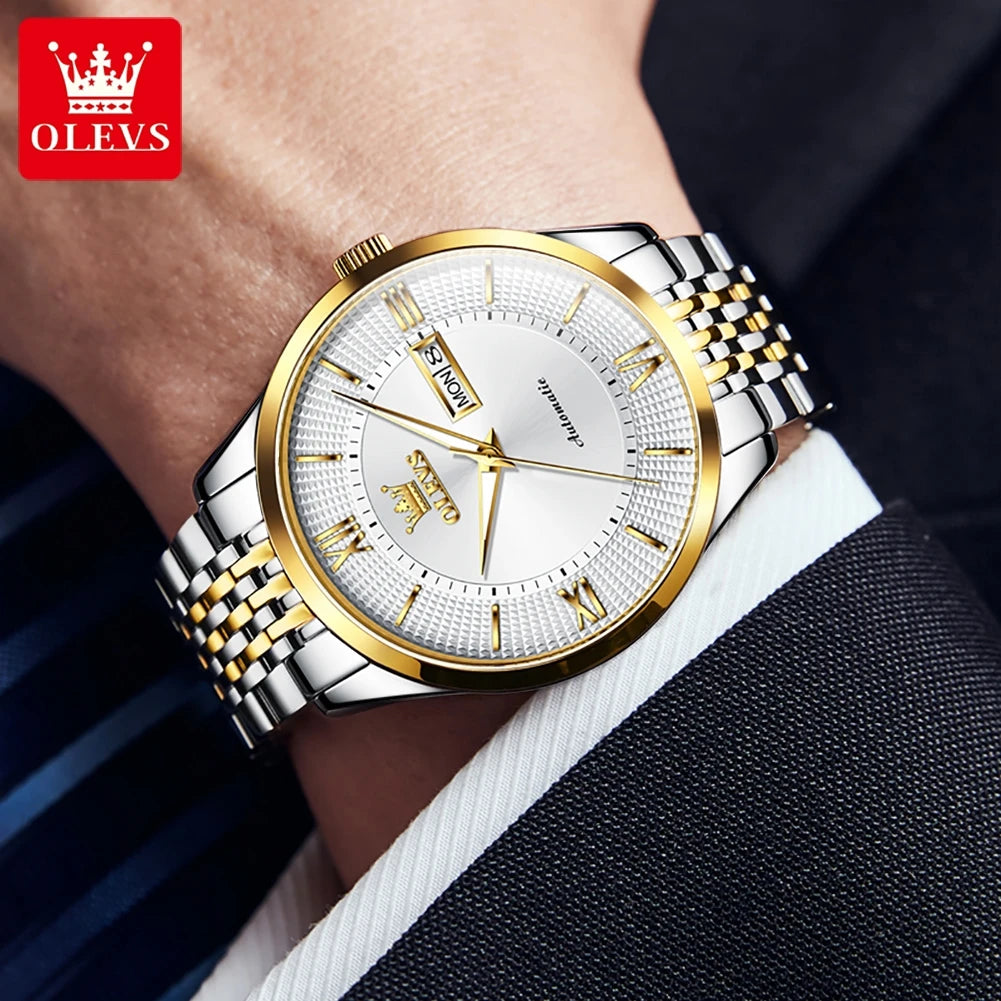 OLEVS 6657 Mens Watch Original Simple Reloj 50M Waterproof Luminous Watches For Men Mechanical Watch Day-Date Watch  With Box